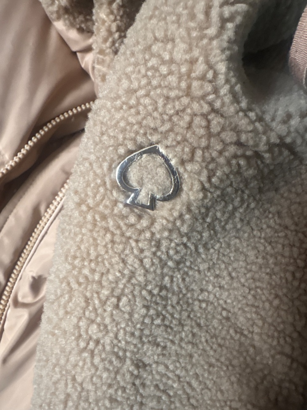 Kate Spade Camel Down Puffer Coat M Faux Fur Teddy Sherpa Hooded LIKE NEW - Picture 4 of 5